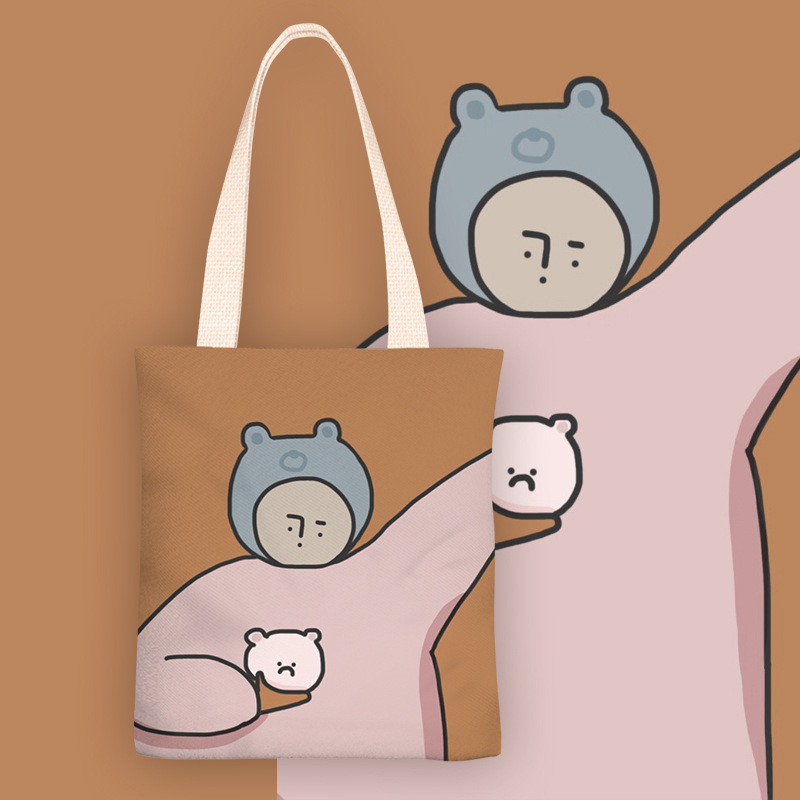 小情绪个性卡通学生单肩手提袋帆布包购物袋大容量包包