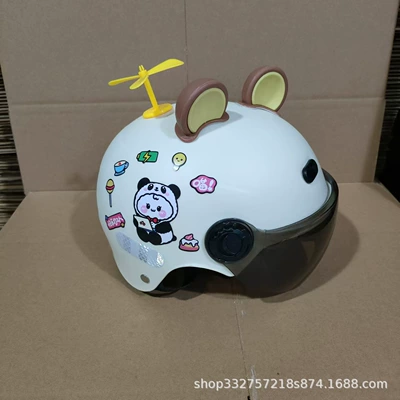 standard 3C certification 1-6 years old: Motosiklet kaskı (dəbilqə) - white-black-and-white-bear-sun-protection-mirror-brown-bear-ears-yellow-windmill-3c-certified-1-6-years-old-j02