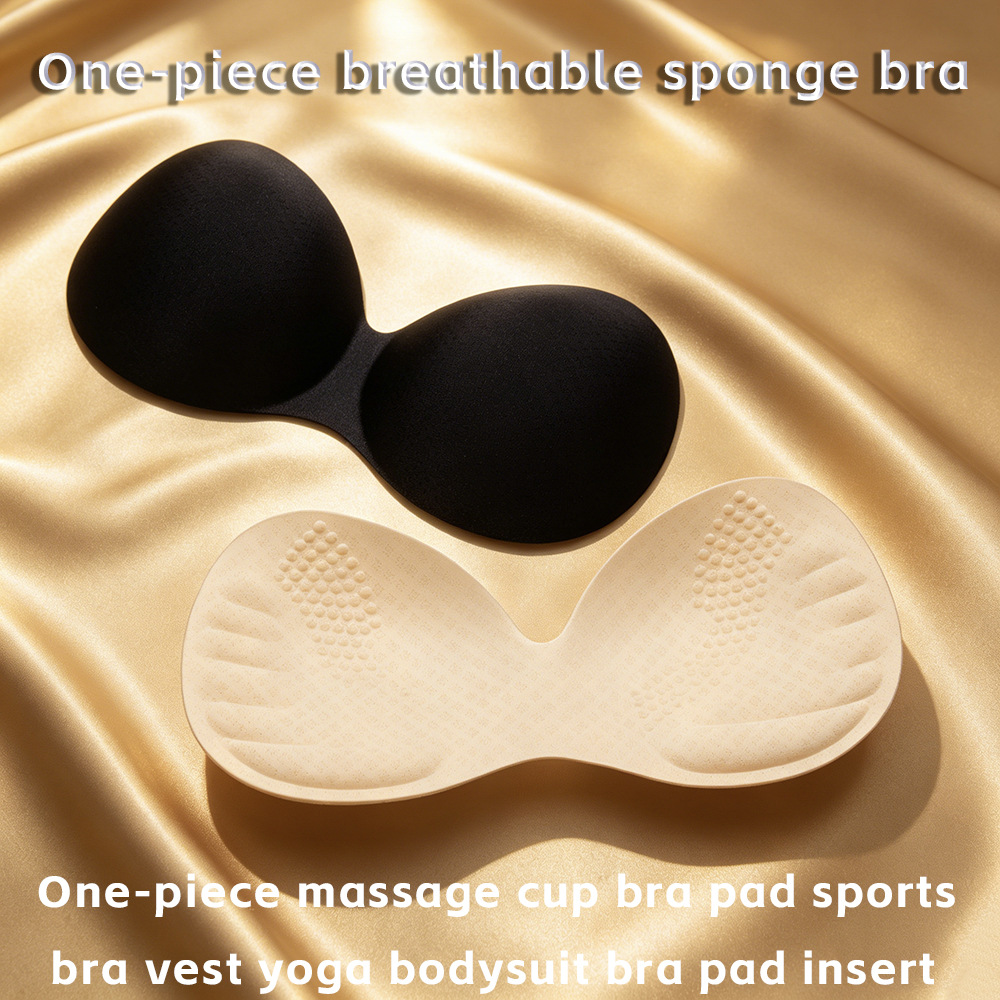 Black and Apricot Color One-Piece Breathable Sponge Chest Pads, Push-Up Invisible Inserts for Sports and Yoga, Reusable