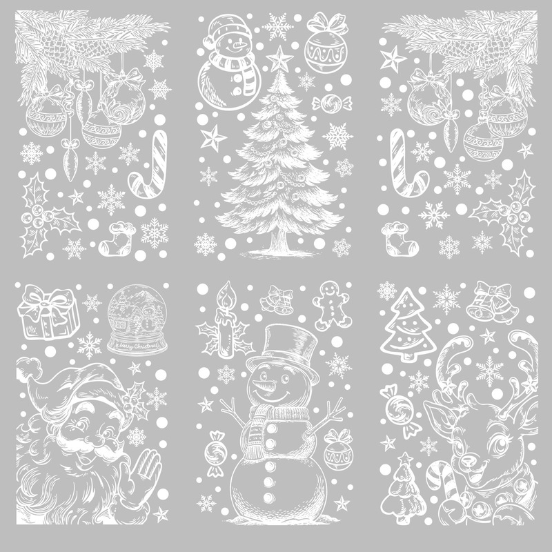 亚马逊圣诞节贴纸冬季雪花麋鹿静电贴圣诞派对用品吊坠礼物盒窗贴|undefined