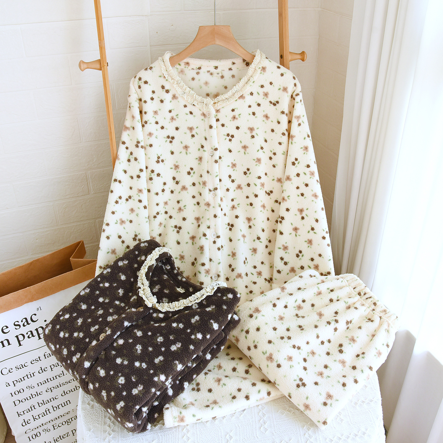 新款秋冬加绒加厚女士睡衣珊瑚绒公主风家居服长袖长裤家居服套装