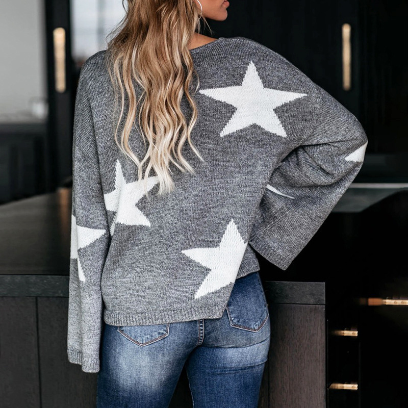 Women's Sweater Long Sleeve Sweaters & Cardigans Contrast Binding Streetwear Star display picture 4