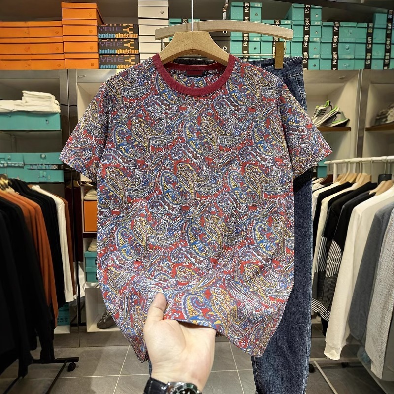 カシューフラワーファッションブランド Tシャツメンズ 2025 夏新韓国スタイルスリム半袖若者薄い半袖 Tシャツ|undefined