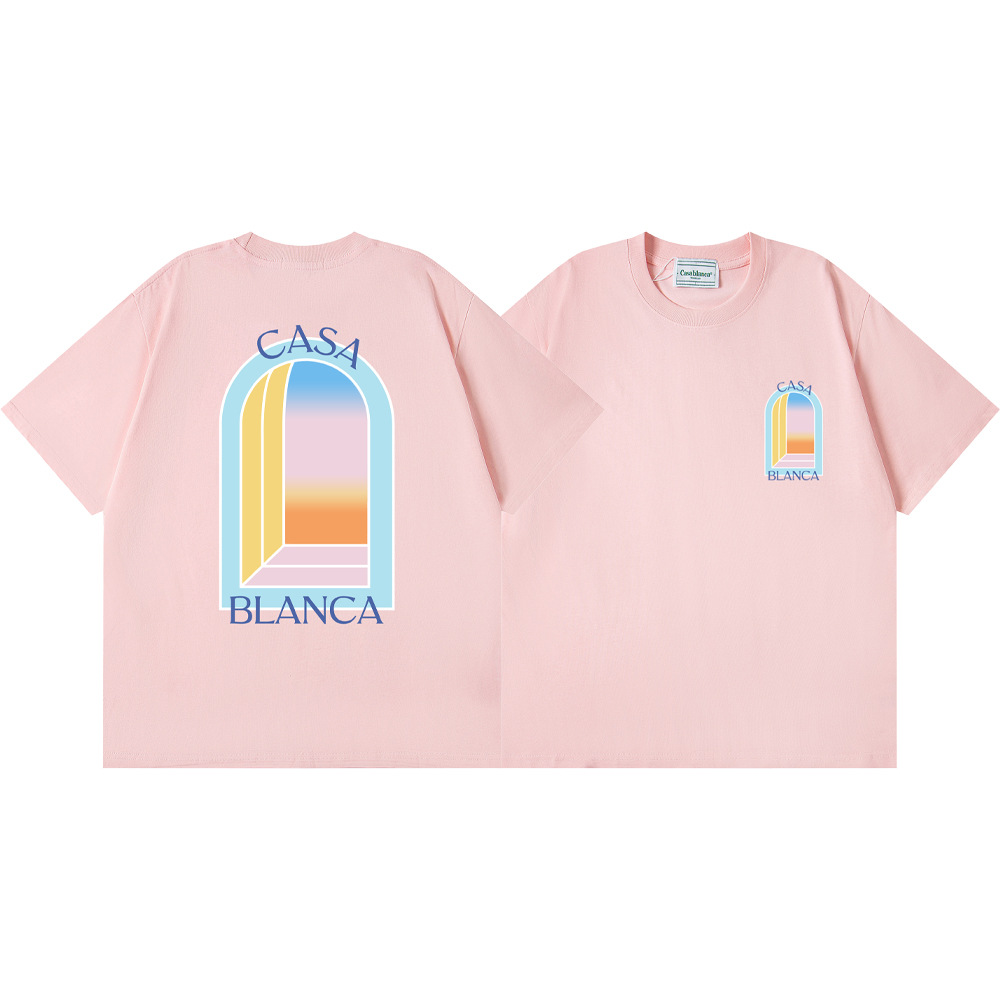 Casa Casablanca manga corta versión correcta ins camiseta de algodón casual de la marca de moda de nicho europea y americana de algodón de la calle