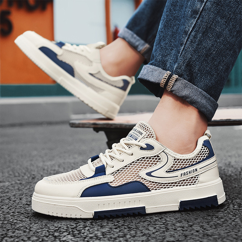 2025 zapatos de malla para hombre zapatos de malla hueca transpirables de una sola malla para estudiantes deportes y ocio zapatillas de deporte pequeñas blancas zapatos de moda nuevos