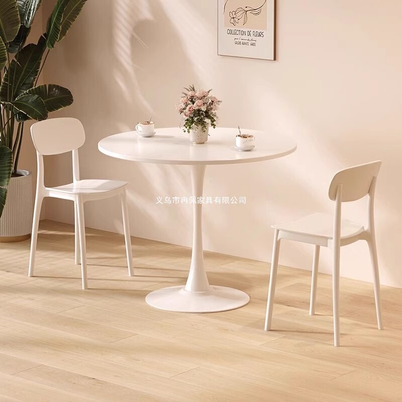 Balcony Tea Table and Chair Set, Leisure Small Round Table, Tulip White Coffee Table, Coffee and Milk Tea Shop Rest Area Meeting Table Balcony Tea Table and Chair Set, Leisure Small Round Table, Tulip White Coffee Table, Coffee and Milk Tea Shop Rest Area Meeting Table