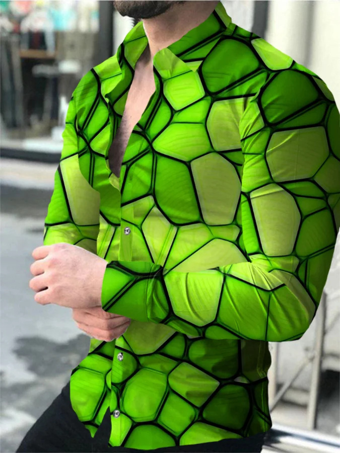 Europa y América primavera nuevo tigre comercio exterior transfronterizo hombres camisa de impresión digital 3D camisa de manga larga para jóvenes hombres