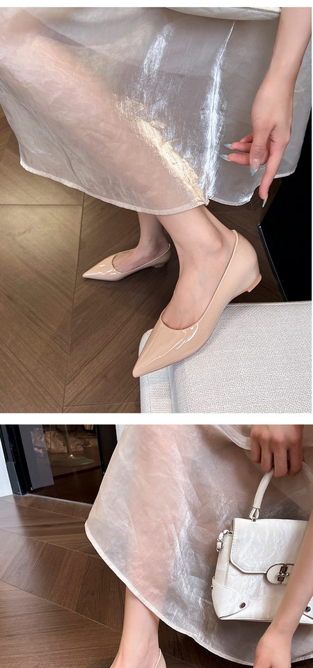 Giày cao gót nữ mũi nhọn tăng chiều cao bên trong, gót dốc 3 cm, da mềm, phối đồ công sở — Màu bạc, Màu mơ, Màu vàng nhạt chi tiết 11