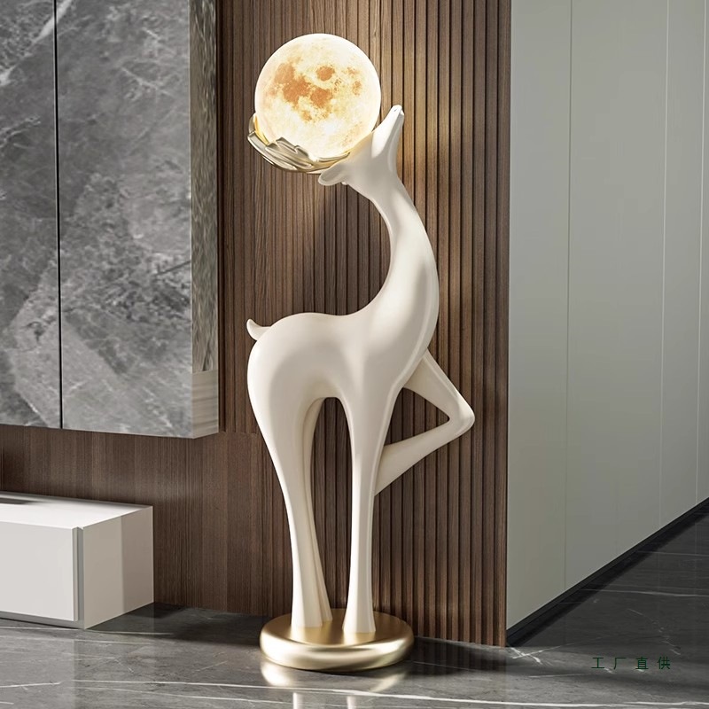 Fortune-Attracting Deer Floor Ornament for Living Room Sofa Side Tv Cabinet Decoration, Light Luxury Ambiance Lamp, Housewarming Gift for a Prosperous Home