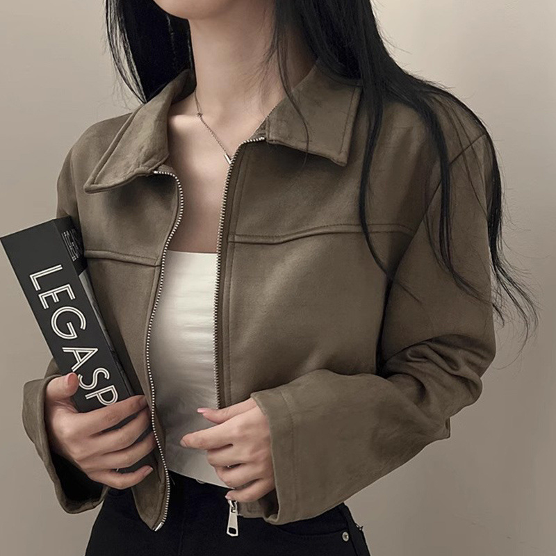 Autumn design retro short long-sleeve with zipper