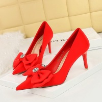 18249-AH33 Korean Banquet Women's Shoes High Heels Slim Heels Shallow Mouth Pointed Silk Bow Single Wedding Shoes