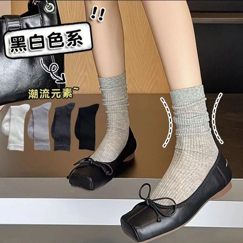 芭蕾风堆堆袜子女夏季薄款白色中筒袜纯色透气长筒袜子小腿袜子女|undefined