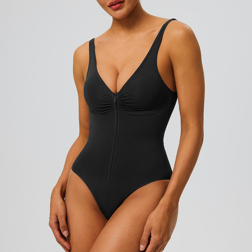 High Pressure Seamless Shapewear Bodysuit Tummy Control Gathering Underwear With Suspenders And Zippers_voghion.com