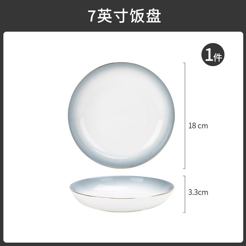 Tangshan tazón doméstico nuevo tazón de fideos hueso porcelana cubiertos sopa tazón de pintura dorado color gradiente puede microondas tazón de cerámica