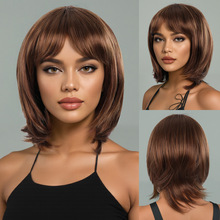 跨境外贸假发女短直发bobo头棕色欧美时尚短发化纤头套亚马逊货源