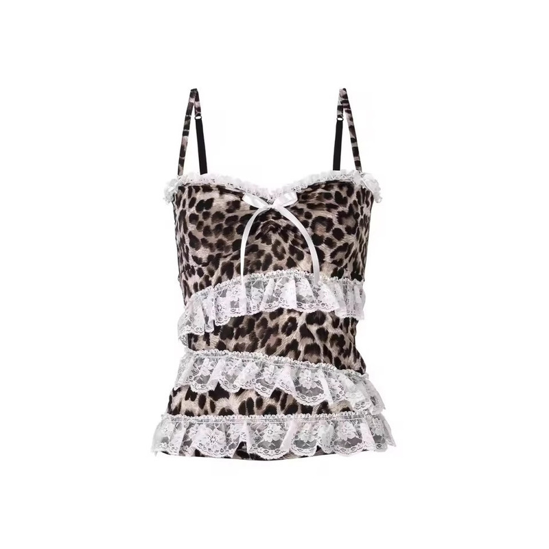 2026 European Fashion Sexy Leopard Print Lace Slim-Fit Camisole Top | In Stock