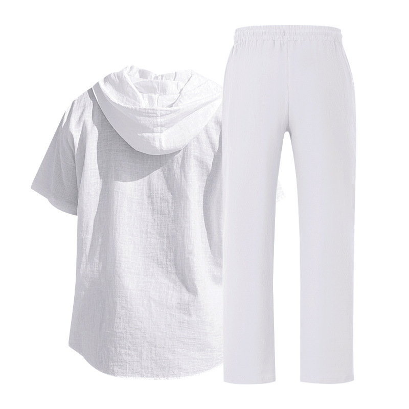 Herren Sommer Leinen Set Kurzarmhemd Und Hose Im Casual Style_voghion.com