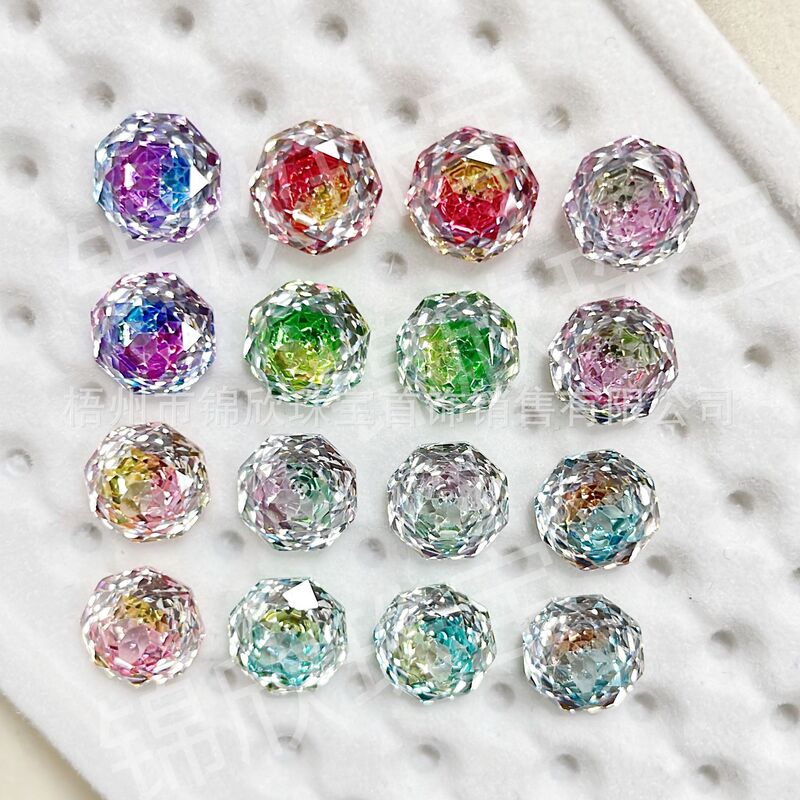 New Product Launch 6mm Eight-Sided Plated Bottom Gradient Rose Cut Zircon Loose Stone DIY Earrings Loose Stone