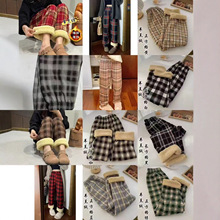 秋冬女裤阔腿裤高腰加绒宽松百搭阔腿裤运动休闲格子裤时尚直筒裤