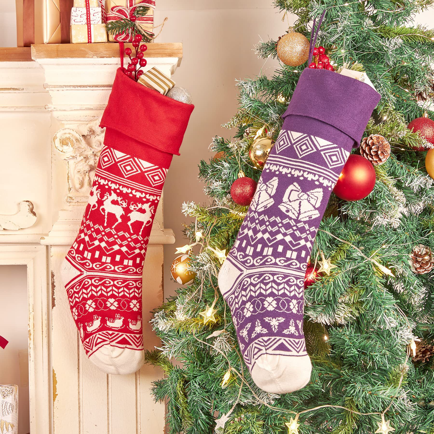 Transfronterizos nuevos calcetines de navidad dulces de punto bolsa de regalo de lana bolsa escena diseño adornos de vacaciones calcetines de cinco colores