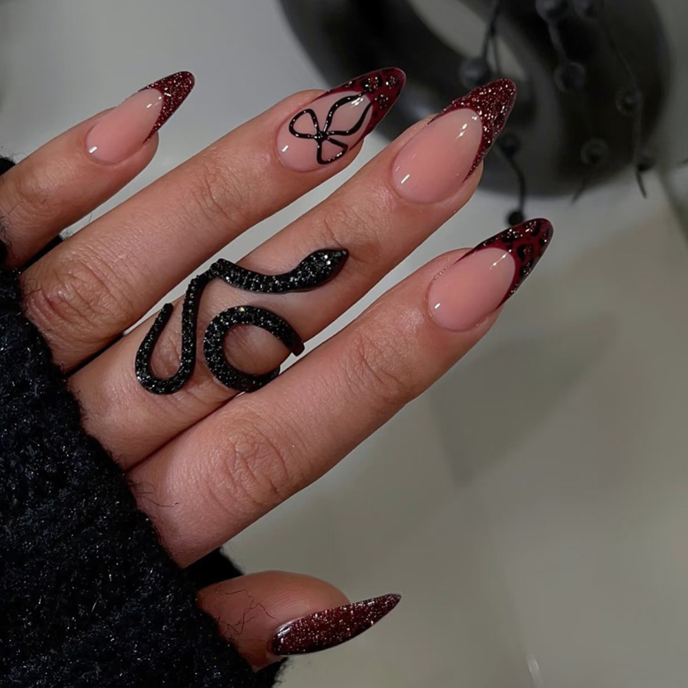 Vinegar transfronterizo, goteo de pegamento francés para usar uñas, polvo de arco tridimensional, uñas falsas, 24 piezas de uñas más vendidas