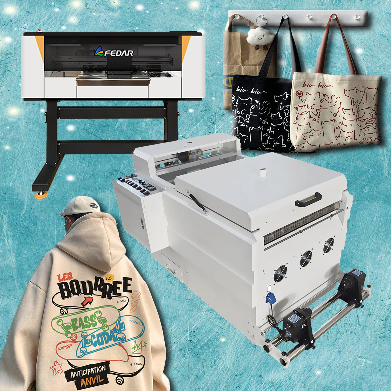 创业神器全自动烫画抖粉机2头30厘米DTF白墨烫画机 T恤服装印花机