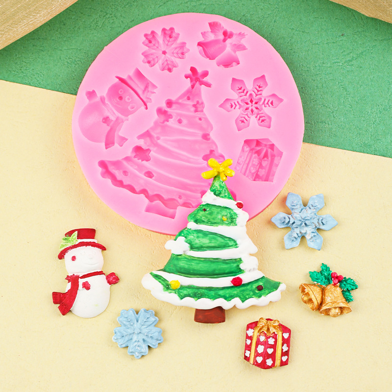 DIY TEMA DE Navidad árbol de Navidad muñeco de nieve copo de nieve fondant cake chocolate molde de silicona resina epoxi Caramelo Suave