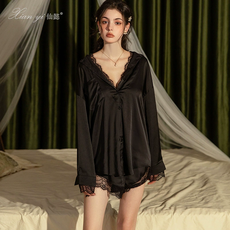 Сянь Сексуальная пижама Женская кружева с длинными рукавами