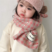 韩版秋冬季新款儿童围巾男童女童字母标小格子时尚保暖宝宝围脖潮