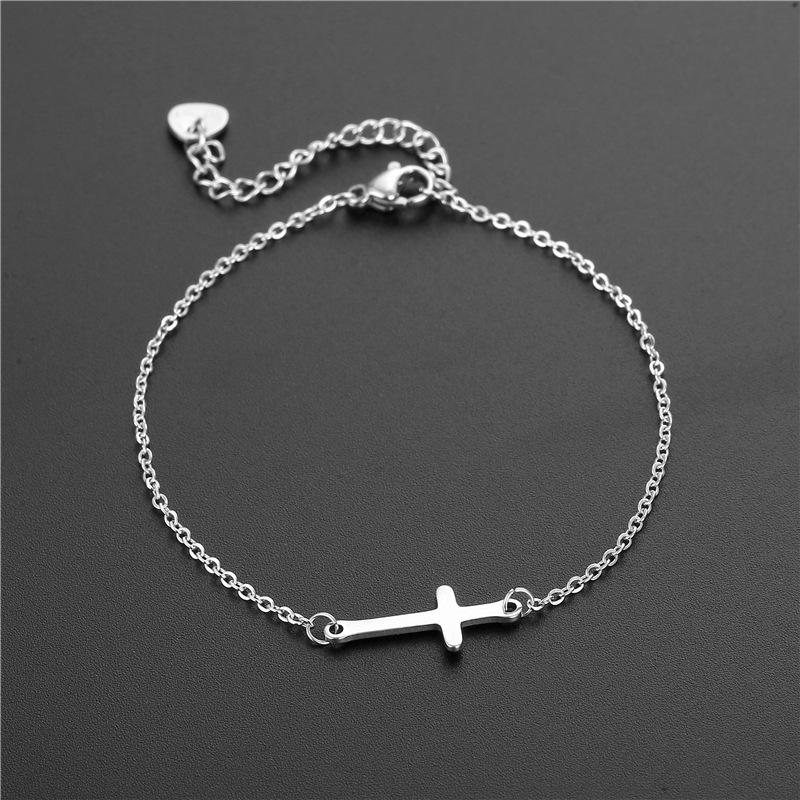 European and American Cross-Border Minimalist Cross Bracelet for Women, Titanium Steel DIY Couple and Friendship Cross Chain Stainless Steel Jewelry