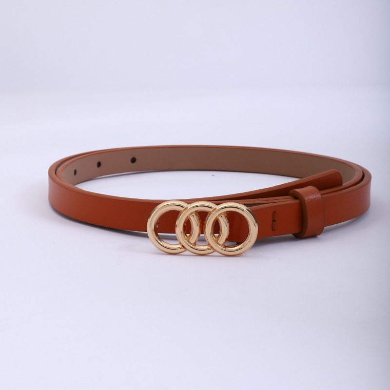 Cinturón femenino estilo coreano, versátil para vestido o jeans, color negro, diseño de tres anillos, moderno y elegante.