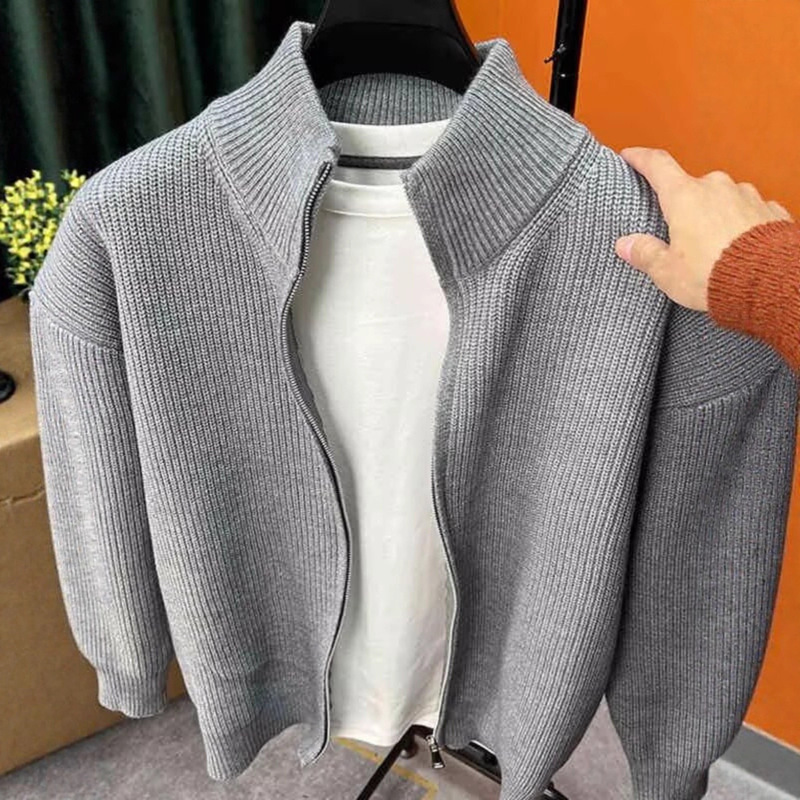 Design Cardigan Zipper Half Turtleneck Sweater Men's Youth Korean Style Warm Loose Casual Lazy Knitted Sweater Design Cardigan Zipper Half Turtleneck Sweater Men's Youth Korean Style Warm Loose Casual Lazy Knitted Sweater