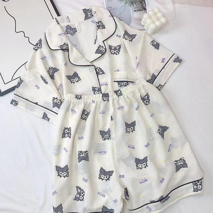 Burbujas arrugadas pantalones cortos de manga corta pijamas femeninos coreanos 2026 nuevo conjunto de dos piezas de dibujos animados adorables ropa doméstica de niña en vivo image 25