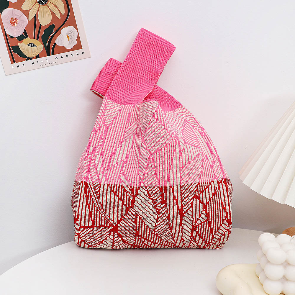 Nuevo bolso de punto para teléfono para mujer, bolso tejido suave en colores dopamina, bolso de mano con forma de corazón en estilo coreano con bloques de color.