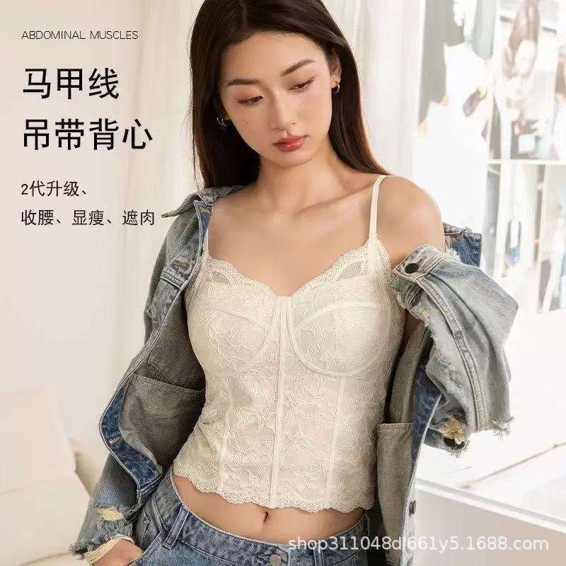 Spring, Summer, Autumn, and Winter Lace Camisole with Built-In Bra Pads, No Need to Wear Additional Underwear, Sexy Slim-Fit Beautiful Back, Internet Celebrity Style Inner Tank Top