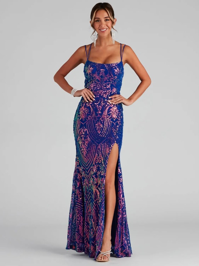 Transfronterizo europeo y americano sexy fuera de cuello lentejuelas piso vestido de noche elegante split banquete vestido de fiesta para las mujeres