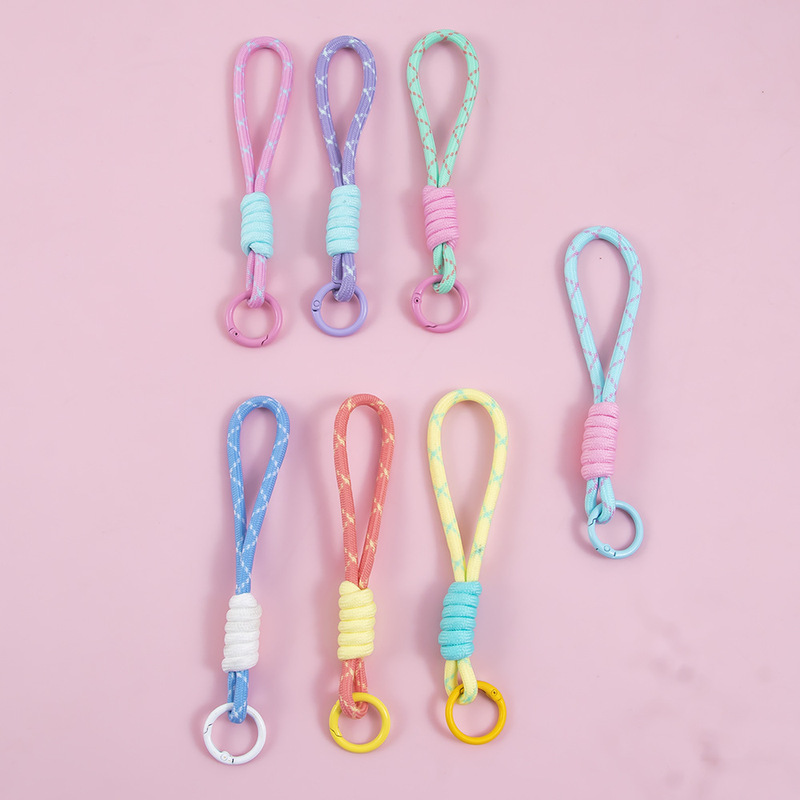 New keychain lanyard in dopamine colors, short solid color woven wrist strap, bag accessory strap
