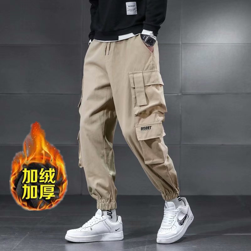 Fleece-lined Pants Men's Fashion Brand Winter New Men's Casual Trousers Korean Style Loose Overalls Men's Pants Outdoor Work Pants