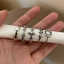 暗黑做旧十字架开口戒指女欧美风小众设计指环简约时尚个性食指戒