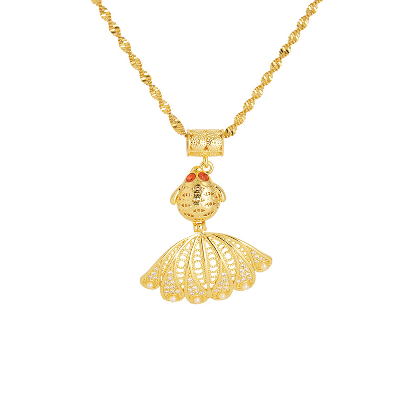Colgante de pescado con incrustaciones de oro de lujo Vietnam arena oro moda estilo antiguo collar de mujer de alto grado colgante hueco todo a juego suministro de fábrica