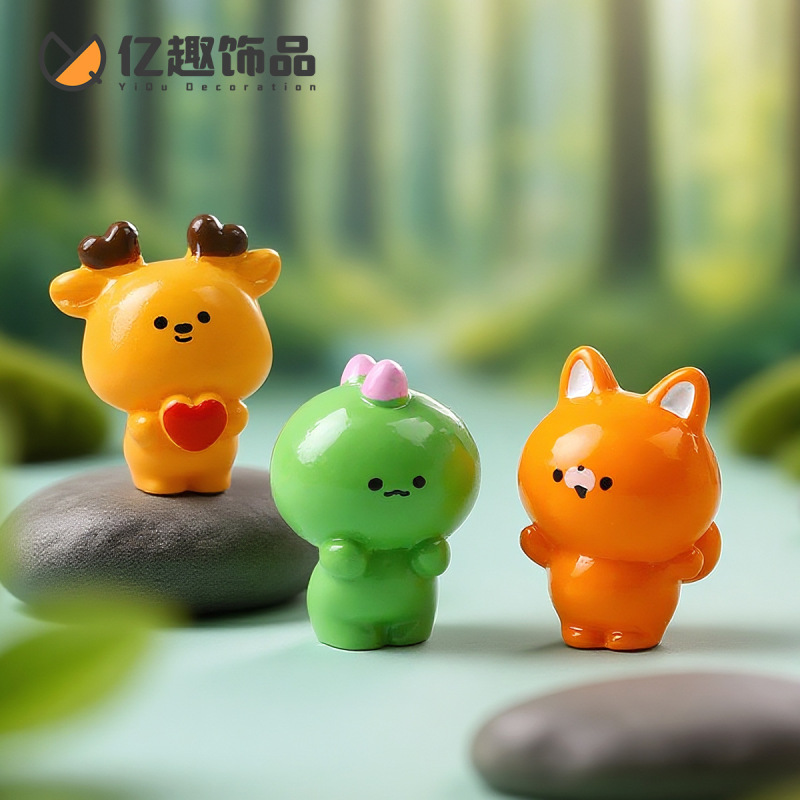 创意卡通小恐龙熊猫萌粒公仔 diy装饰品配件汽车载桌面树脂摆件|undefined
