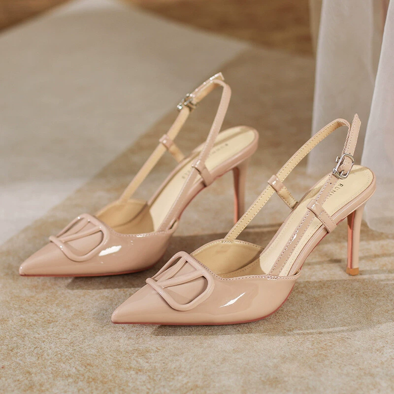 2025 новые летние стильные французские сексуальные туфли-лодочки на шпильке с острым носком, женские сандалии из лакированной кожи с подкладкой из овчины, Хуйчжоу, Гуандун
