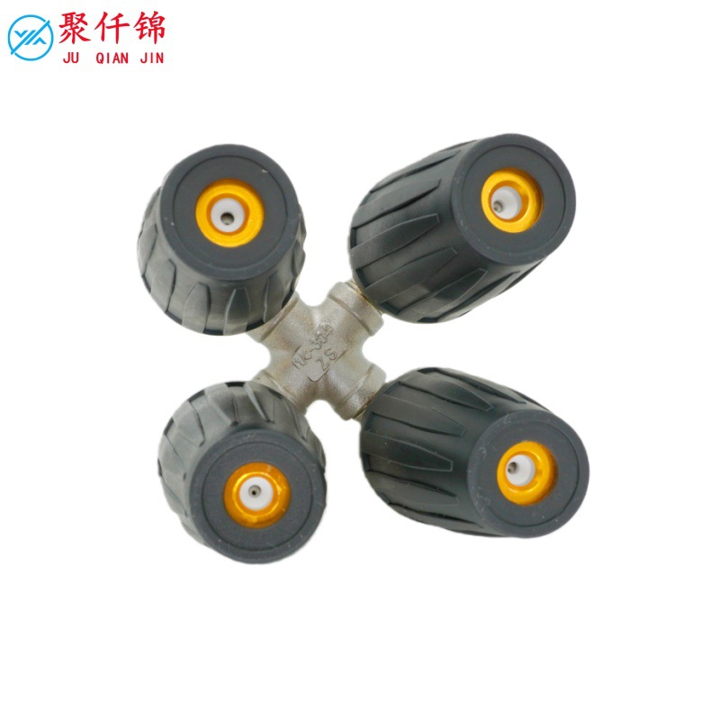 High-Pressure Water Gun Four-In-One Turbo Rotating Nozzle Four-Way Stainless Steel Water Pipe Connector 1/4 Quick Plug 4000Psi