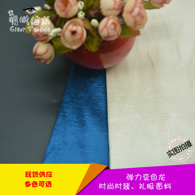 厂家供应 弹力变色龙锦涤纺布料 秋冬时尚抱枕服装面料 现货供应