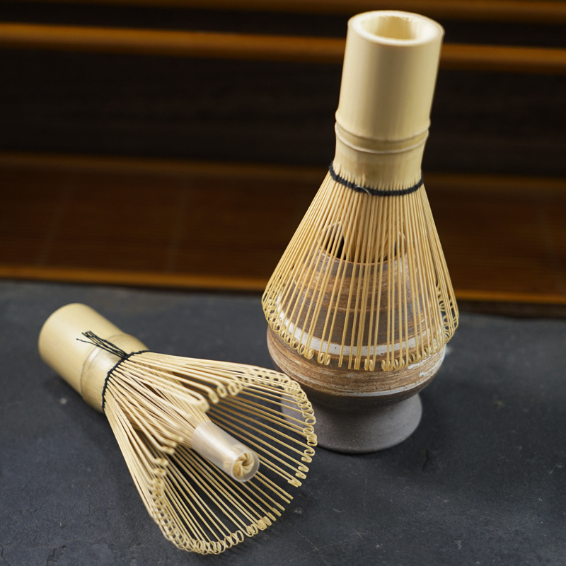Tea Set with Tea Whisk, Matcha Tools, Japanese Tea Brush, Stirring Brush, Set with Tea Whisk Holder, White Bamboo Matcha