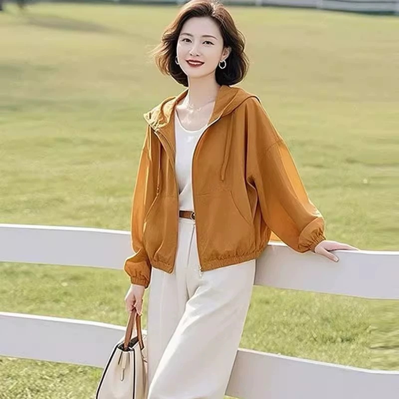Летний тонкий солнцезащитный крем женский допамин сплошной цвет свободный маленький повседневный топ анти-ультрафиолетовый пиджак с капюшоном