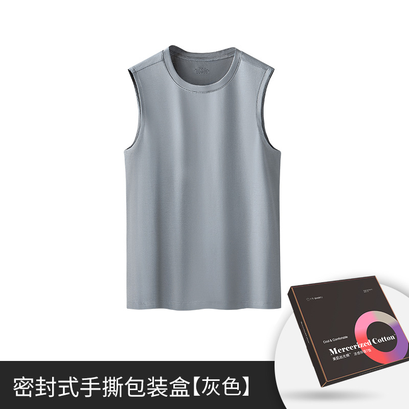 Conjunto de pijama de algodón Tencel suave para hombre, camiseta sin mangas y pantalones cortos, se puede usar en exteriores, ropa de estar para hombre al por mayor, se puede usar en exteriores.