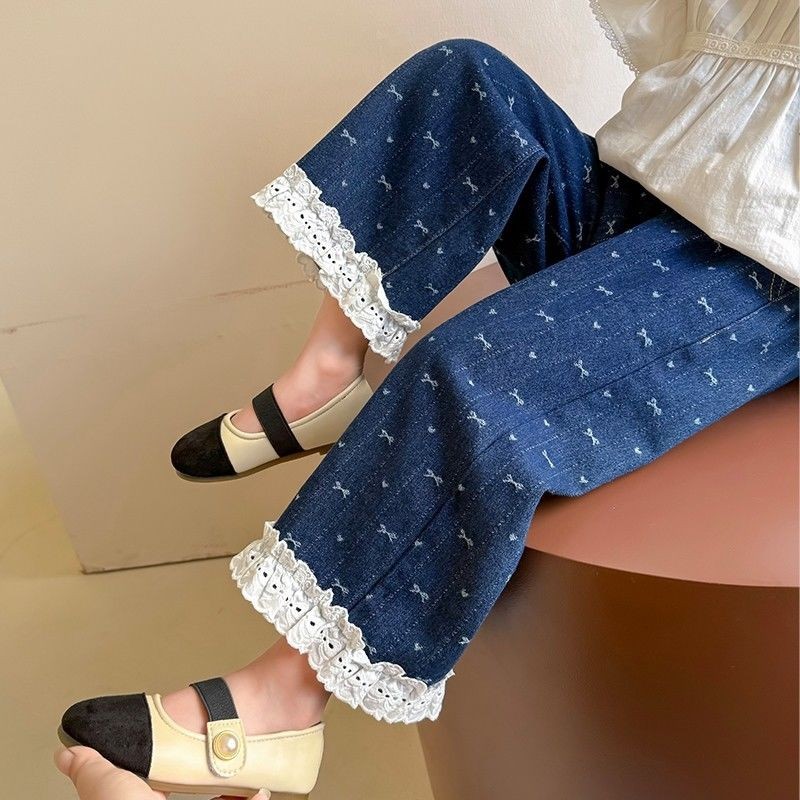 Girls' pants, spring and autumn style, 2025 new style, fashionable children's spring jeans, straight leg pants for baby girls.