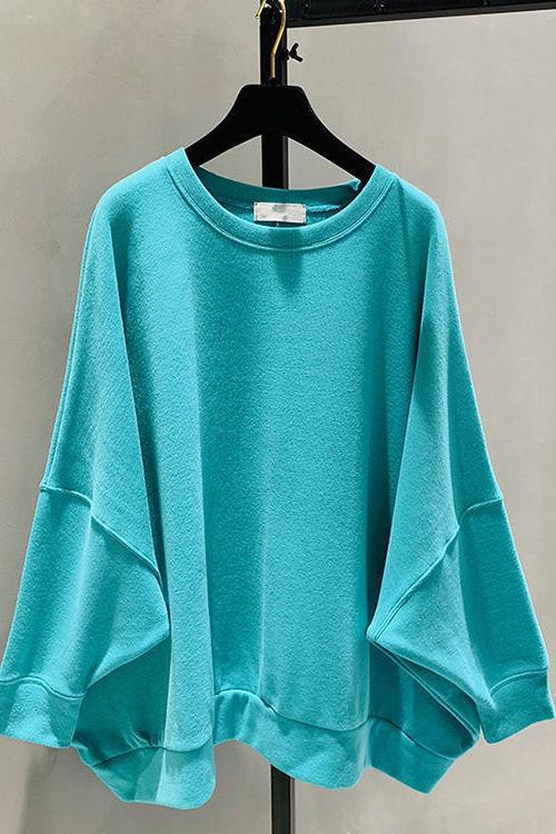 Women's Sweatshirt Spring and Autumn Ins Trendy College Style Thin Loose Plus Size Bat Sleeve Korean Top Jacket