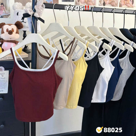 Spring and Summer Fake Two-piece Contrast Color Double Shoulder Strap Camisole Vest Women's Inner Chest Pad Outer Wear Beauty Back Camisole Vest with Chest Pad